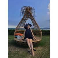 真丝藏蓝无袖挖肩茧型绑带连衣裙